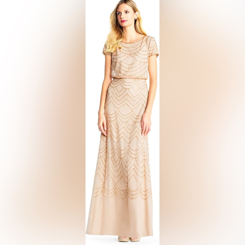 Adrianna Papell Blouson Beaded Gown Size 10